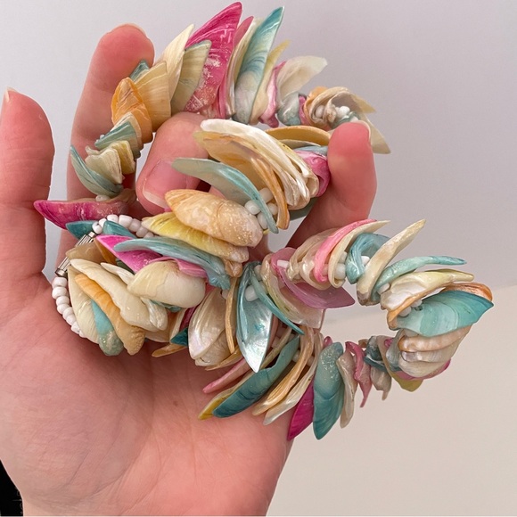 Vintage HAWAIIAN Real SHELL Rainbow Mermaid Core Summer Beach Vacation Necklace - Picture 7 of 9